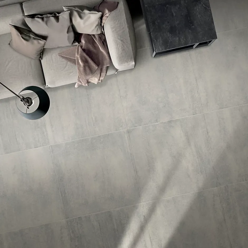 Carrelage sol et mur intérieur gris clair mat effet pierre L.90 x l.90 cm x ép.9 mm, Cemlam