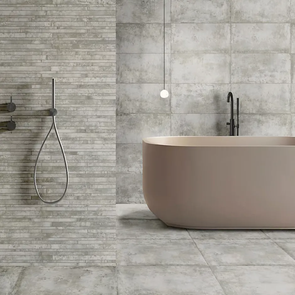 Carrelage sol et mur intérieur en grès cérame émaillé effet béton gris satin L.61 x l.61 cm x ép.8 mm, Malt- Discount