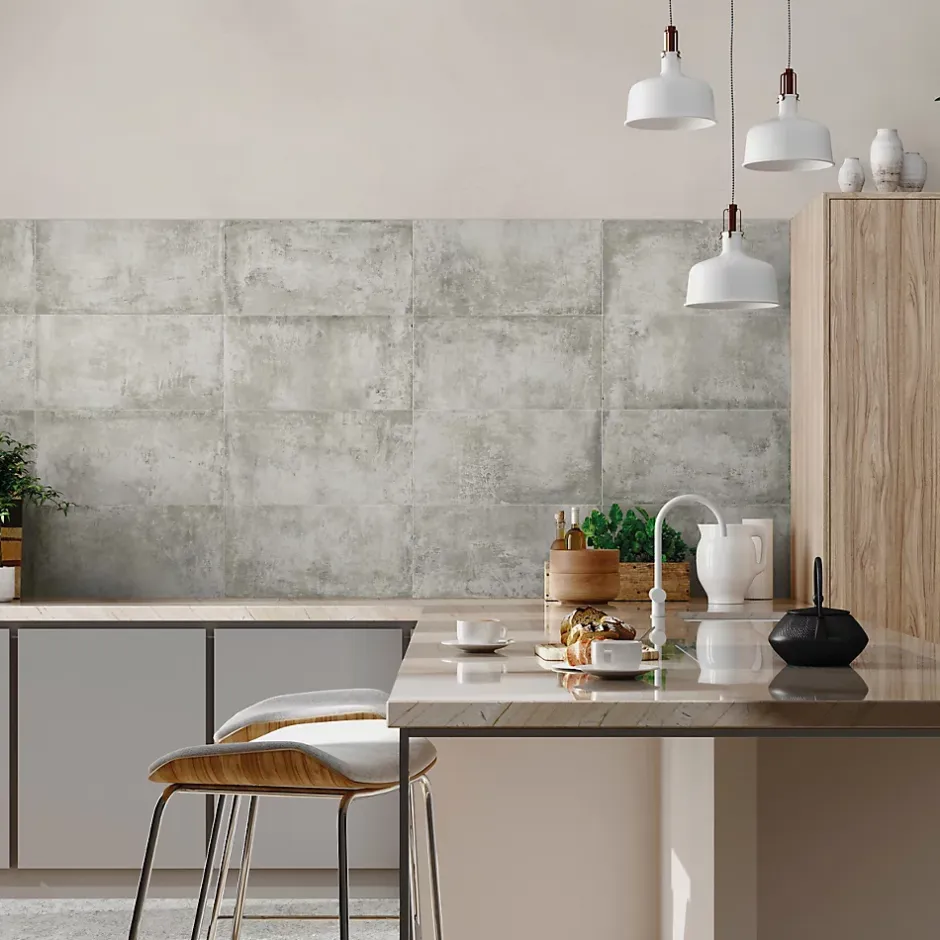 Carrelage sol et mur intérieur en grès cérame émaillé effet béton gris satin L.61 x l.61 cm x ép.8 mm, Malt- Discount