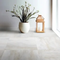 Carrelage sol et mur intérieur en grès cérame effet béton blanc mat L.60 x l.60 cm x ép.7,4 mm, Upper-Gresmalt Outlet