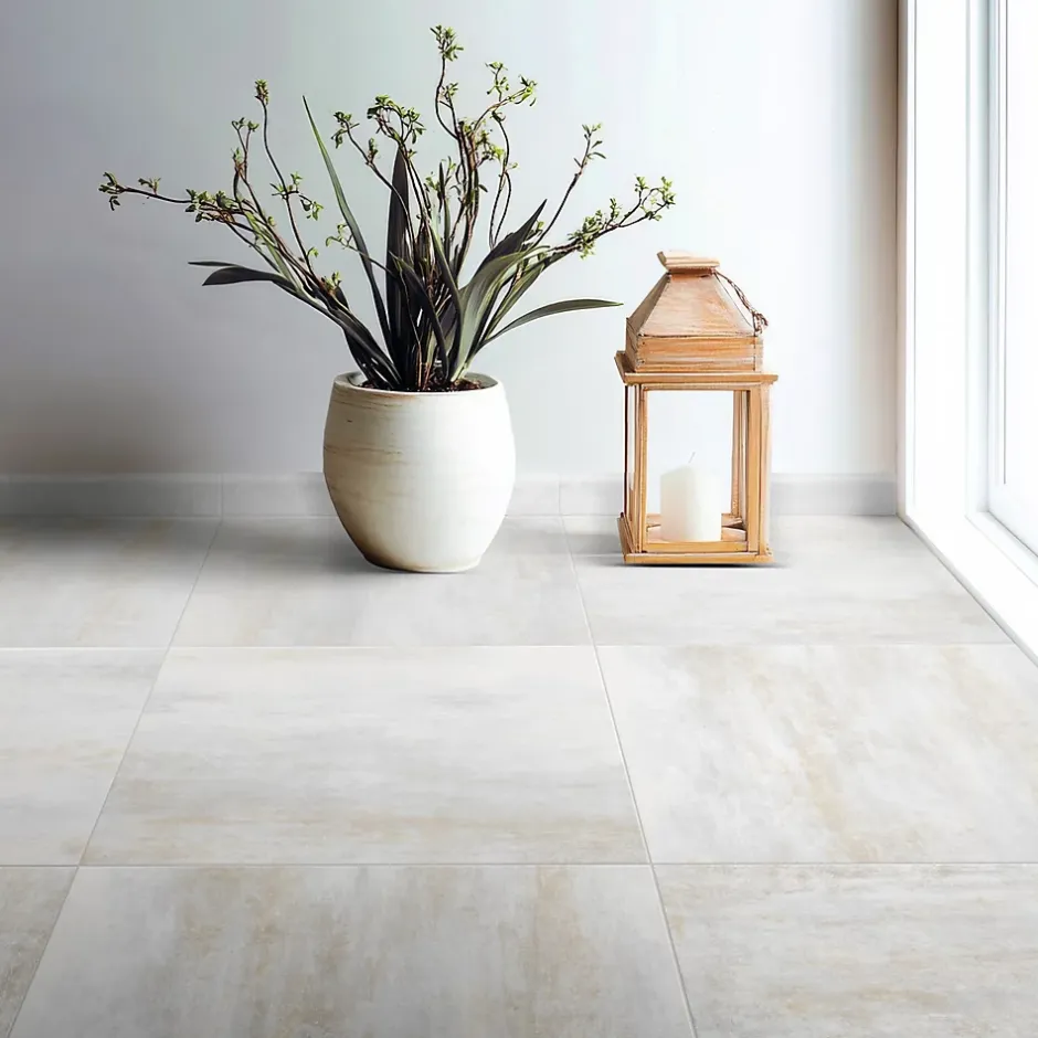 Carrelage sol et mur intérieur en grès cérame effet béton blanc mat L.60 x l.60 cm x ép.7,4 mm, Upper-Gresmalt Outlet