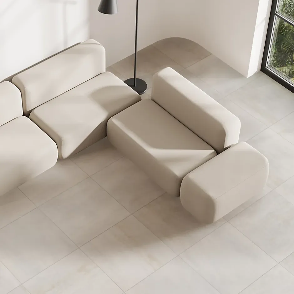 Carrelage sol et mur intérieur en grès cérame effet béton blanc mat L.60 x l.60 cm x ép.7,4 mm, Upper-Gresmalt Outlet