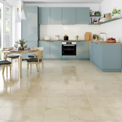 Carrelage sol et mur intérieur effet mabre beige brillant L.33,3 x l.33,3 cm x ép.9,1 mm, Chelsea-