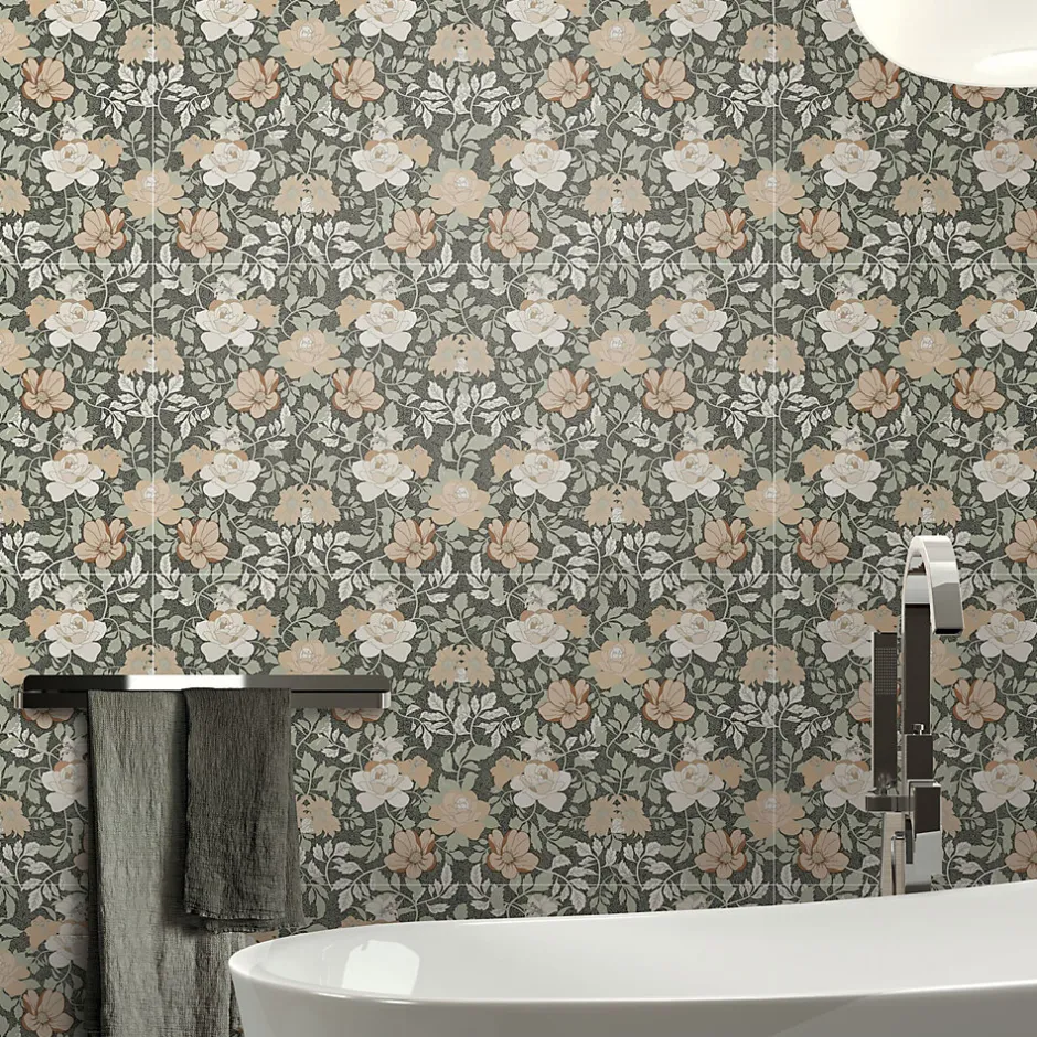 Carrelage sol et mur vert Floral 60 x 120 cm- Outlet