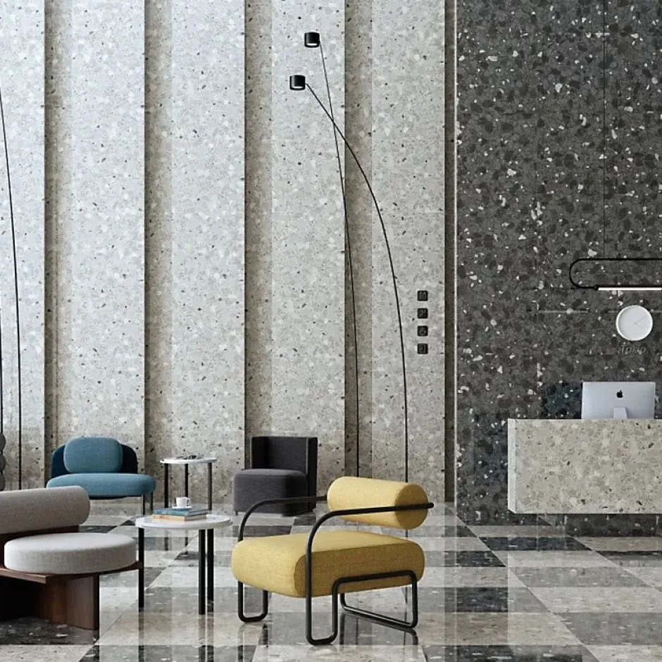 Aelle Carrelage Carrelage sol extérieur antidérapant effet terrazzo 80x80 cm MONACO R GRIS ANTIDESLIZANTE