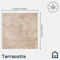 Carrelage sol extérieur effet terre cuite L.33,3 x l.33,3 cm x ép.7 mm, Terracotta