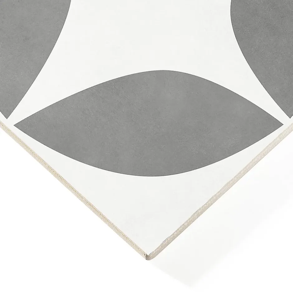 Carrelage sol extérieur effet carreau de ciment gris et blanc L.45 x l.45 cm x ép.7,4 mm, Patch