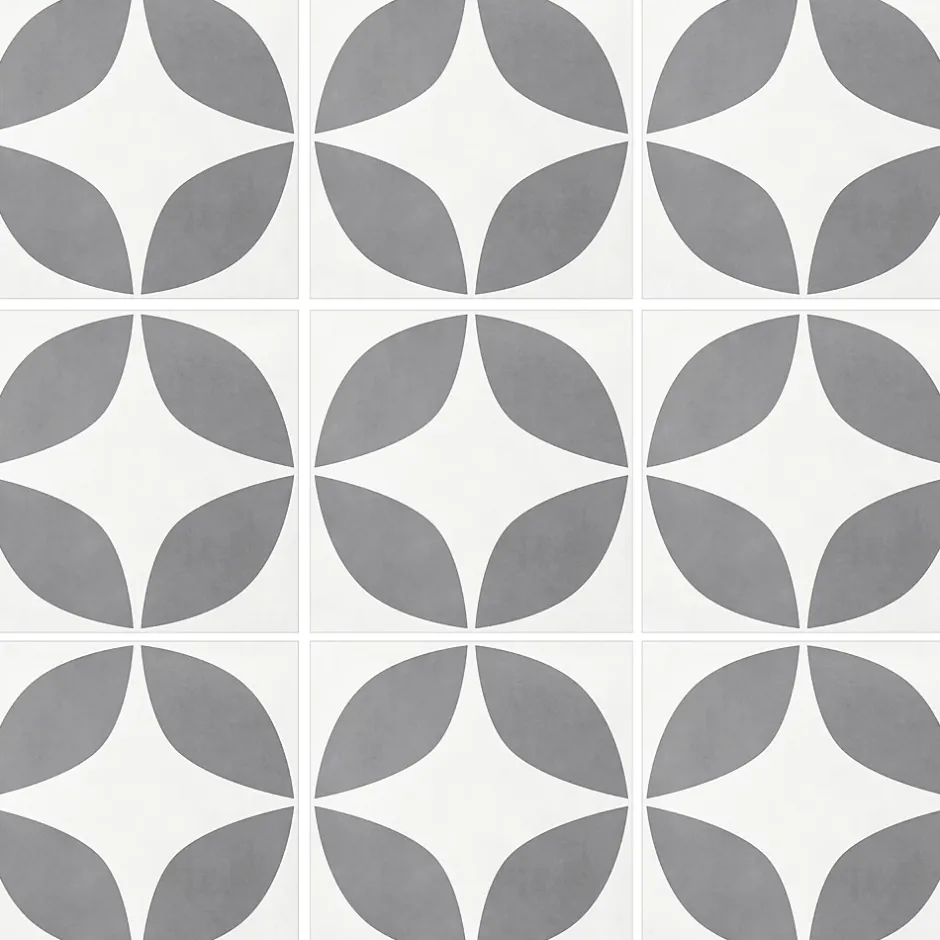 Carrelage sol extérieur effet carreau de ciment gris et blanc L.45 x l.45 cm x ép.7,4 mm, Patch