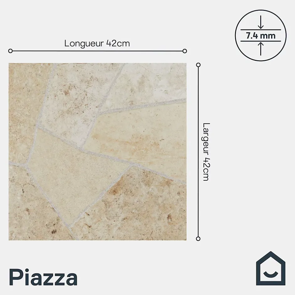 Carrelage sol extérieur effet pierre tons beiges L.42,04 x l.42,04 cm x ép.7,4 mm, Piazza- Best