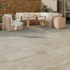 GoodHome Carrelage sol extérieur effet pierre beige L.60 x l.30 cm x ép.8,7 mm, Volfy