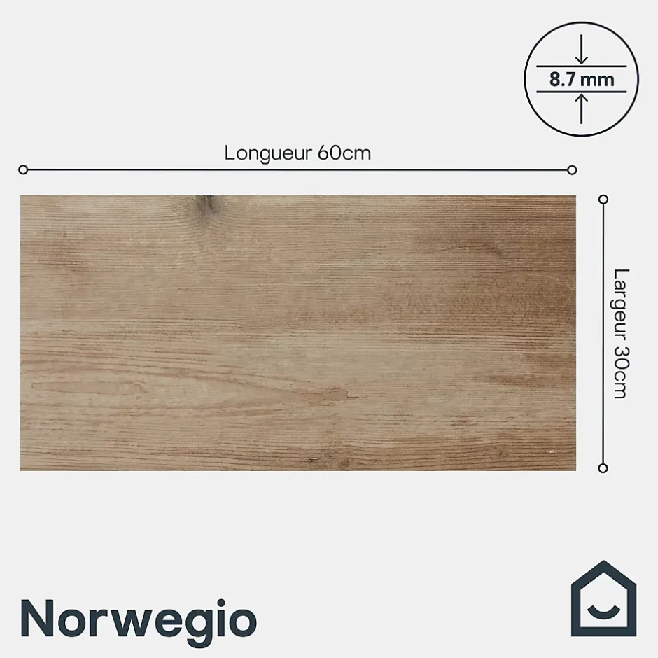 Carrelage sol extérieur effet bois marron clair L.60 x l.30 cm x ép.8,7 mm, Norwegio- New