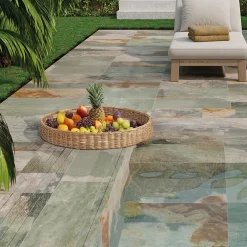 Carrelage sol extérieur effet pierre vert oxydé L.60 x l.30 cm x ép.9 mm, Denali-