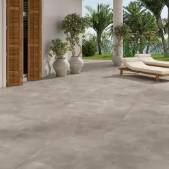 Alaplana Carrelage sol extérieur en grès cérame émaillé effet béton taupe l.60 x L.60 x ép.0.95 cm Rohe
