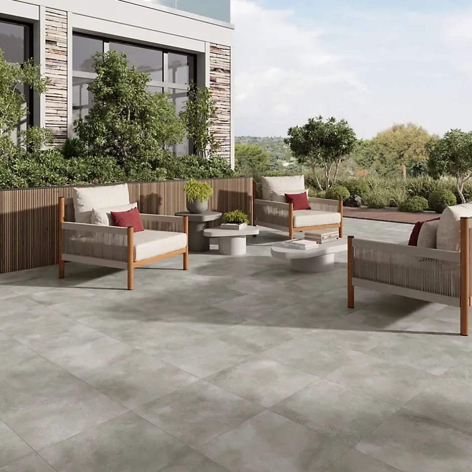 Alaplana Carrelage sol extérieur en grès cérame émaillé effet béton gris l.45 x L.45 x ép.0.85 cm Rohe