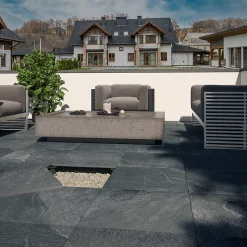 Ecoceramic Carrelage sol extérieur en grès cérame émaillé effet pierre anthracite l.60 x L.60 x ép.2 cm Pietra