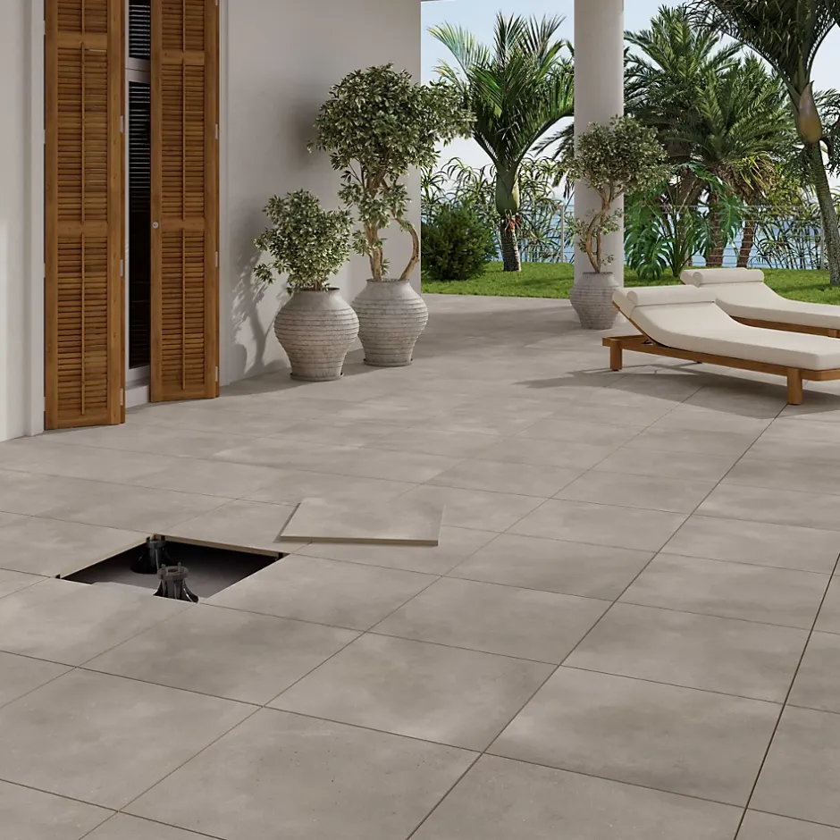 Alaplana Carrelage sol extérieur en grès cérame émaillé effet béton taupe l.60 x L.60 x ép. 2 cm Rohe