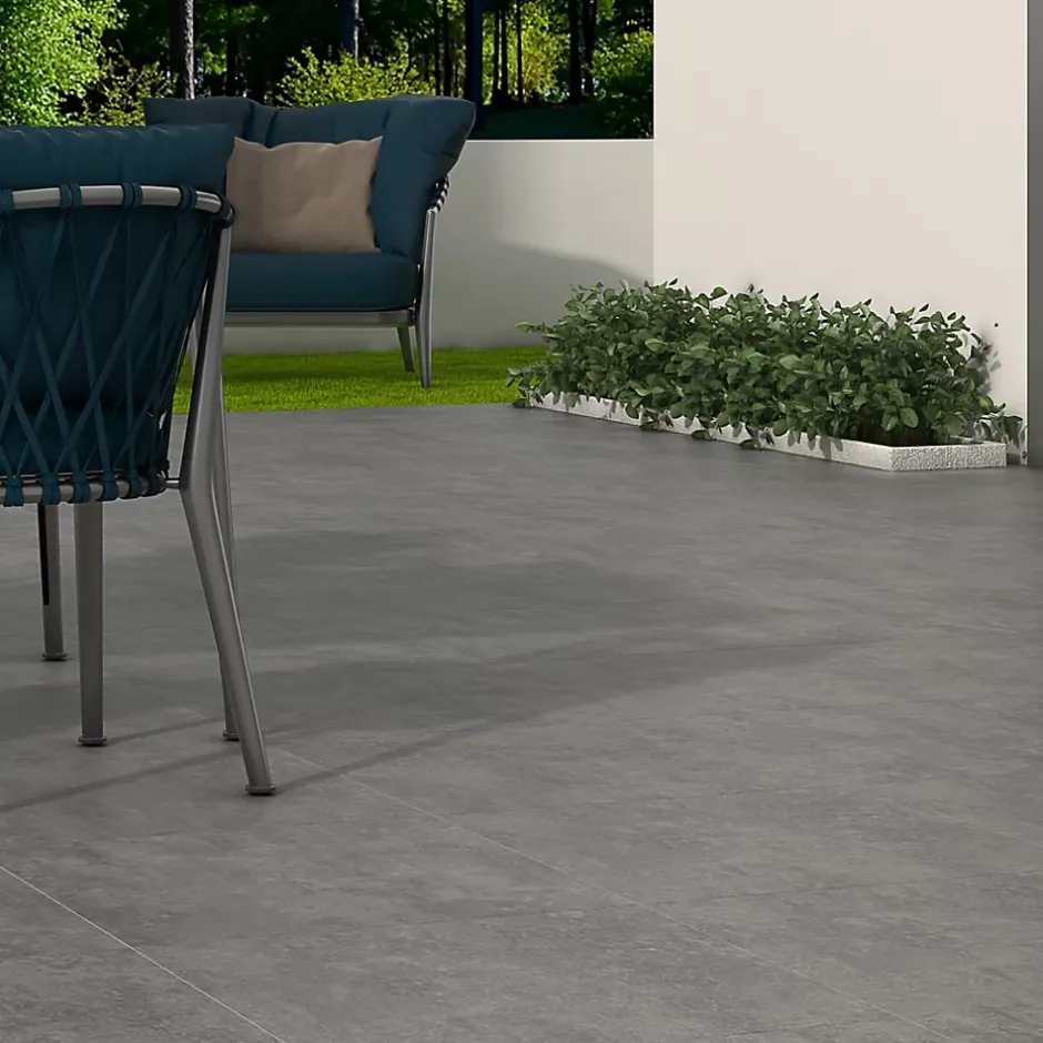 Ecoceramic Carrelage sol extérieur en grès cérame émaillé effet béton gris marengo l.45 x L.45 x ép.0.85 cm Bauha