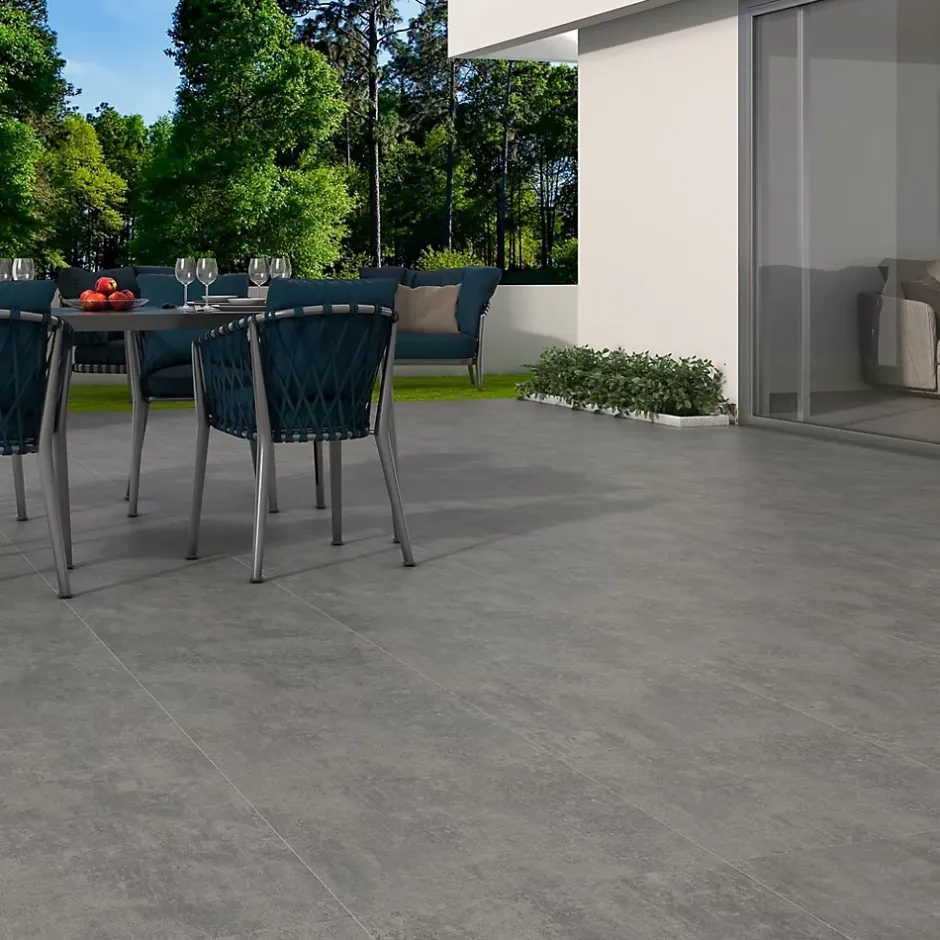 Ecoceramic Carrelage sol extérieur en grès cérame émaillé effet béton gris marengo l.45 x L.45 x ép.0.85 cm Bauha