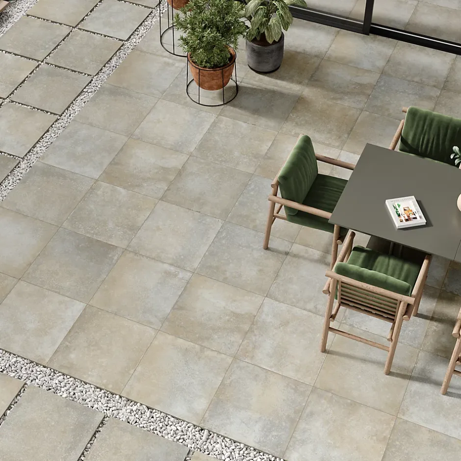 GoodHome Carrelage sol extérieur en grès cérame émaillé effet pierre taupe l.60 x L.60 x ép.2 cm Arina