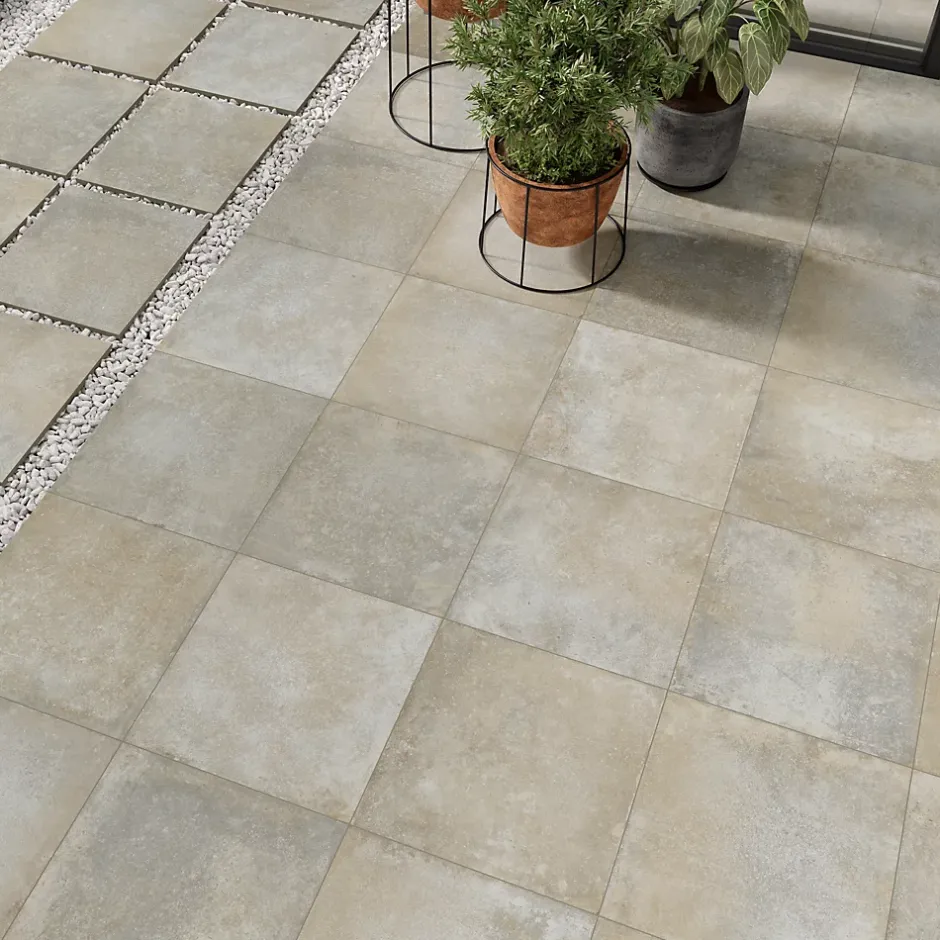 GoodHome Carrelage sol extérieur en grès cérame émaillé effet pierre taupe l.60 x L.60 x ép.2 cm Arina