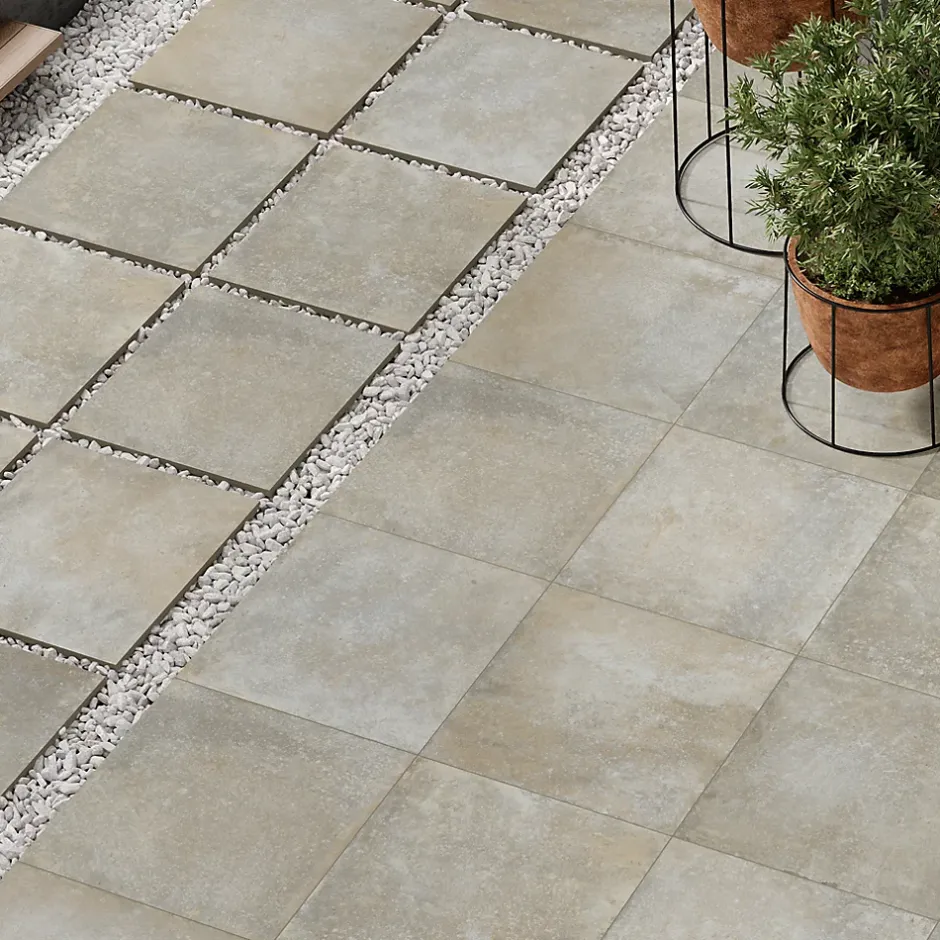 GoodHome Carrelage sol extérieur en grès cérame émaillé effet pierre taupe l.60 x L.60 x ép.2 cm Arina