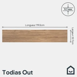 GoodHome Carrelage sol extérieur en grès cérame émaillé effet bois naturel l.22 x L.120 x ép. 0,97 cm Todias Caboa