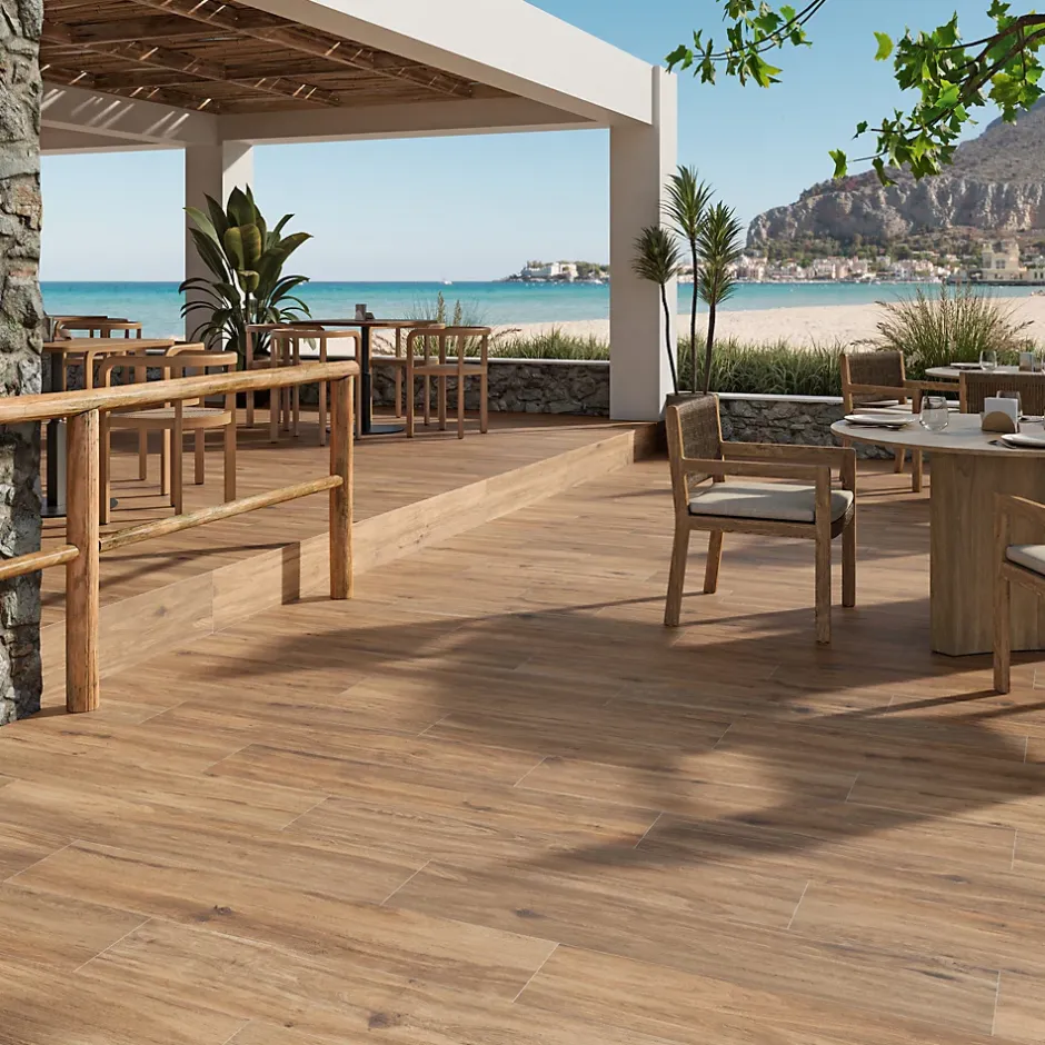 GoodHome Carrelage sol extérieur en grès cérame émaillé effet bois naturel l.22 x L.120 x ép. 0,97 cm Todias Caboa