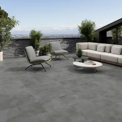 Alaplana Carrelage sol extérieur en grès cérame émaillé effet béton anthracite l.45 x L.45 x ép.0.85 cm Rohe