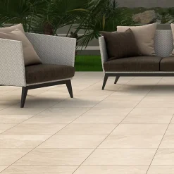 Carrelage sol extérieur en grès cérame émaillé effet pierre beige l.45 x L.45 x ép.0,85 cm Avora-Ecoceramic