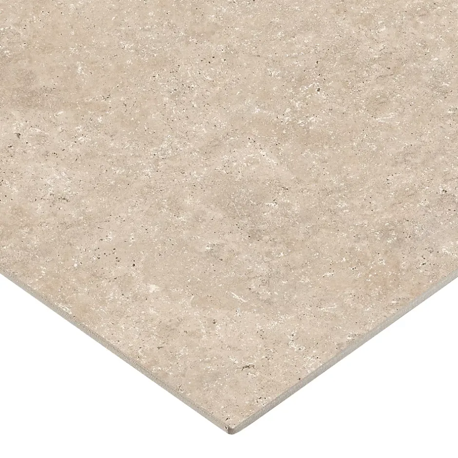 Carrelage sol extérieur en grès cérame émaillé effet travertin beige foncé l.60 x L.60 x ép.0.74 cm Traverno