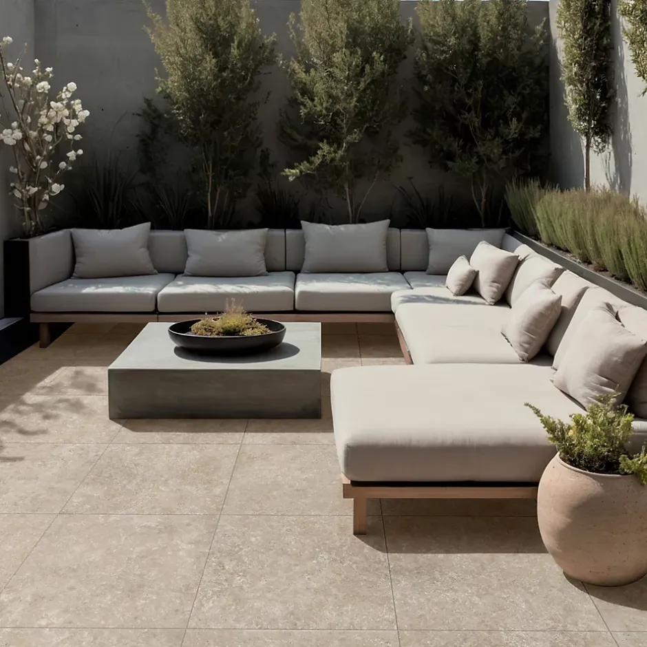 Carrelage sol extérieur en grès cérame émaillé effet travertin beige foncé l.60 x L.60 x ép.0.74 cm Traverno