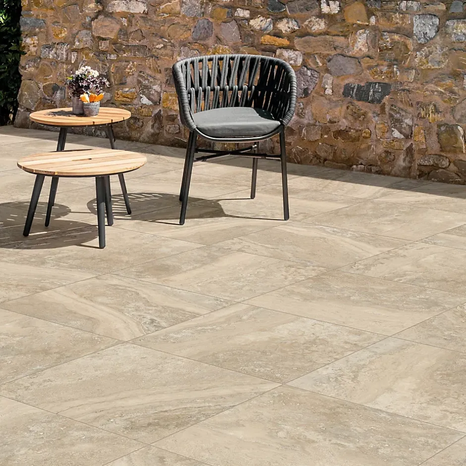 Carrelage sol extérieur en grès cérame émaillé effet pierre beige l.60 x L.60 x ép.0,8 cm Siena- Discount
