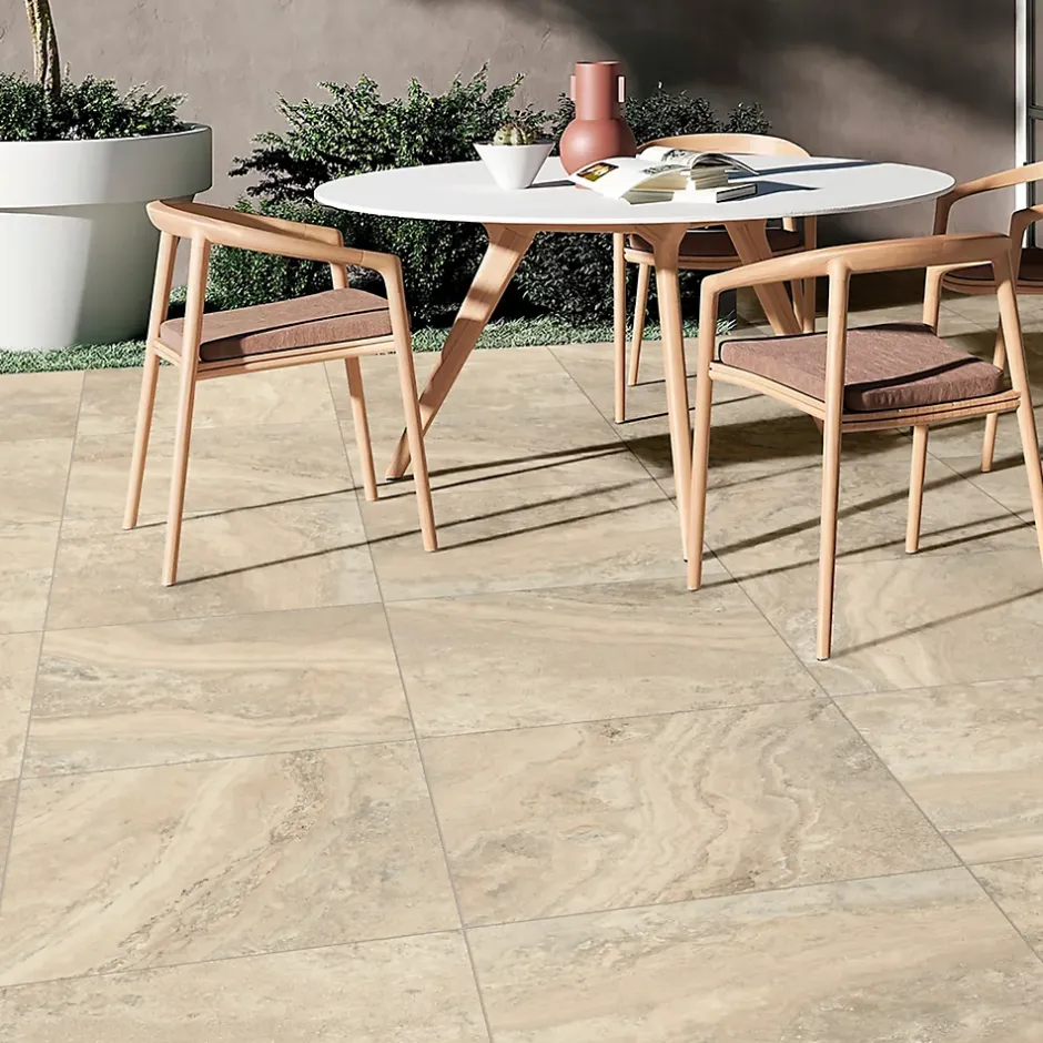 Carrelage sol extérieur en grès cérame émaillé effet pierre beige l.60 x L.60 x ép.0,8 cm Siena- Discount