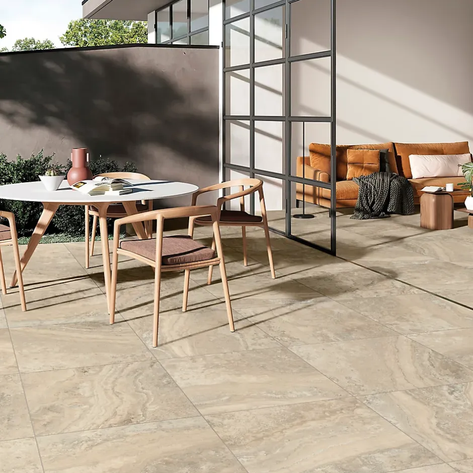 Carrelage sol extérieur en grès cérame émaillé effet pierre beige l.60 x L.60 x ép.0,8 cm Siena- Discount