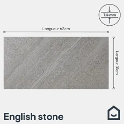 Carrelage sol extérieur grège effet pierre L.62 x l.31 cm x ép.7,4 mm, English Stone