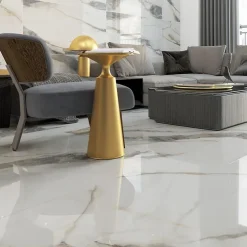 Carrelage sol grand format blanc brillant poli l.120 x L.120 cm VICTORIA-Rentside Online