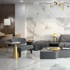 Carrelage sol grand format blanc brillant poli l.120 x L.120 cm VICTORIA-Rentside Online