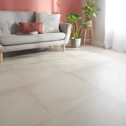 GoodHome Carrelage sol intérieur beige effet béton L.60 x L.60 cm x ép.10 mm, Smooth