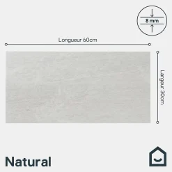 GoodHome Carrelage sol intérieur blanc effet pierre satin L.60 x l.30 cm x ép.8 mm, Natural
