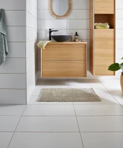 Carrelage sol intérieur blanc effet pierre L.60 x l.30 cm x ép.9 mm, Plain-GoodHome Discount