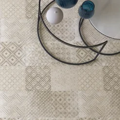 GoodHome Carrelage sol intérieur effet carreaux de ciment tons beiges et gris L.60 x l.60 cm x ép.9,5 mm, Kontainer