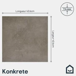 Carrelage sol intérieur effet béton gris L.42,6 x l.42,6 cm x ép.7,4 mm, Konkrete-GoodHome Online