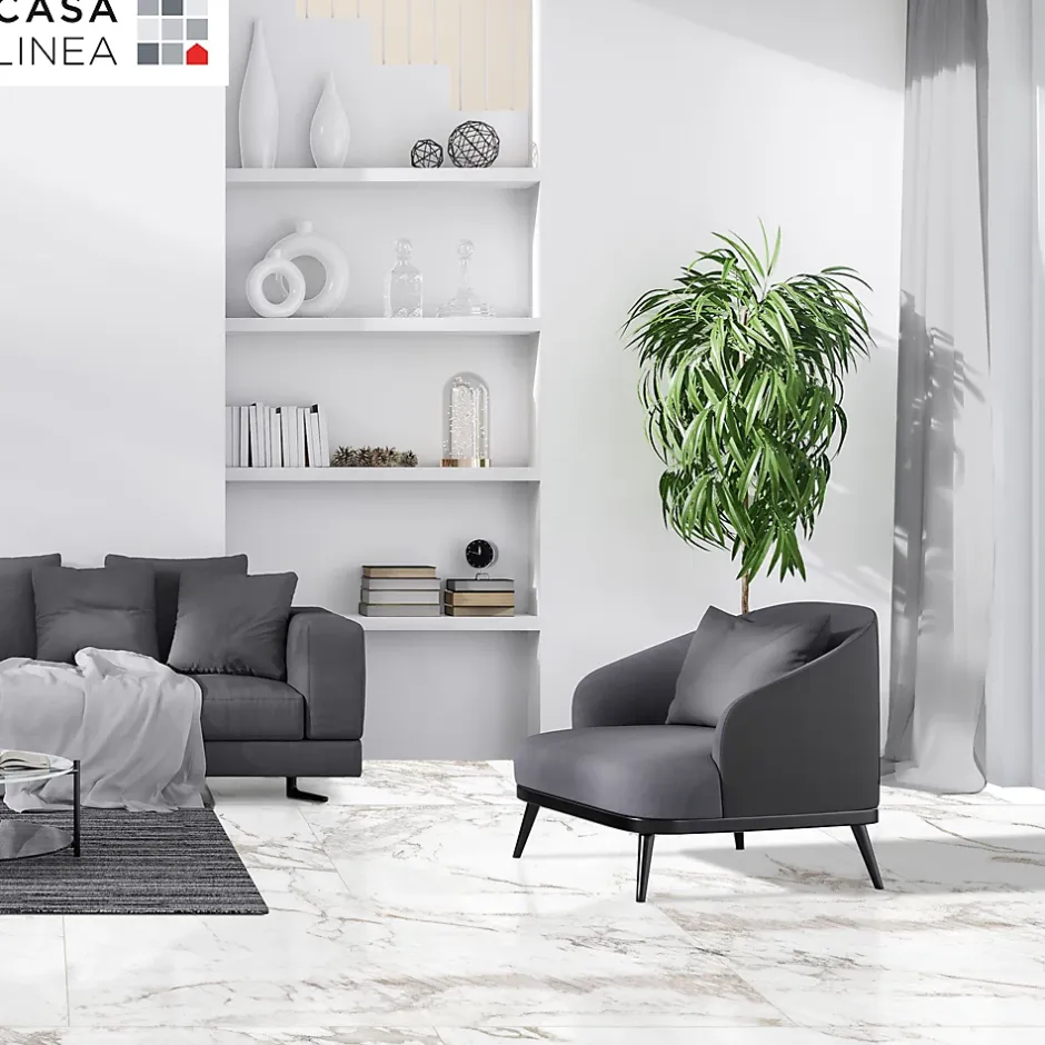 Carrelage sol intérieur effet marbre blanc L.120 x l.60 cm x ép.7 mm, Casa Andalus