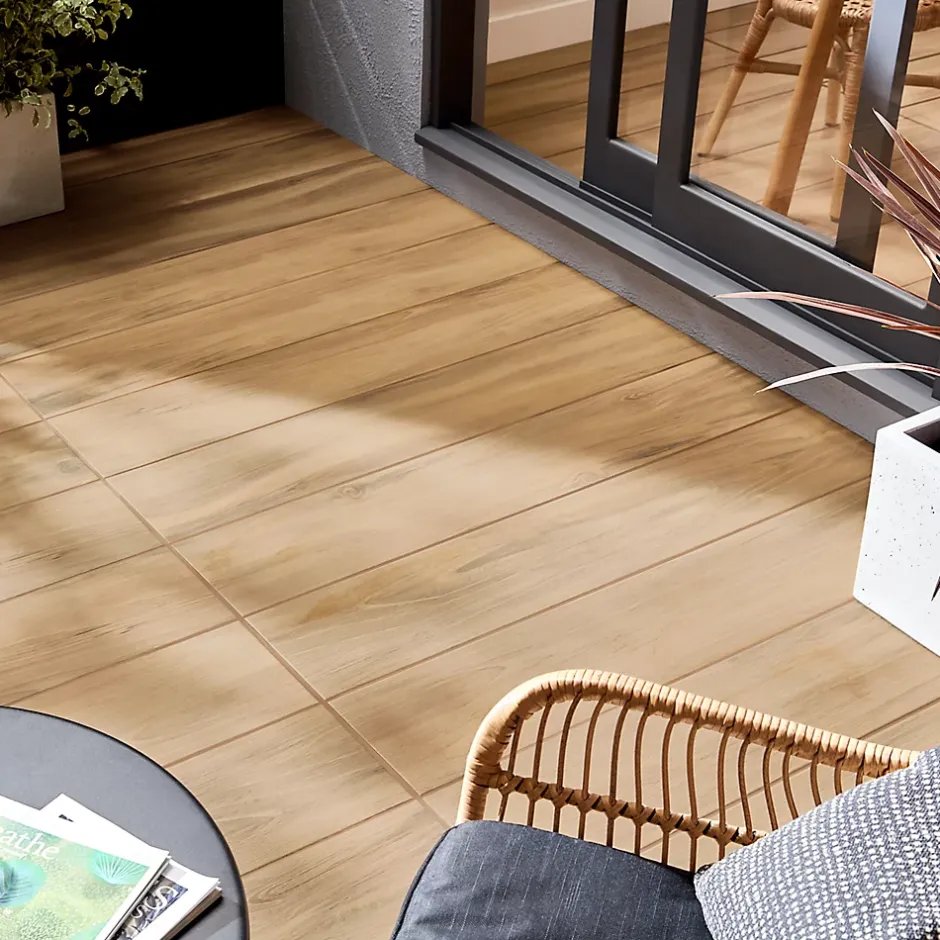 GoodHome Carrelage sol intérieur effet bois brut naturel L.120 x l.23 cm x ép.9,7 mm, Woodproject