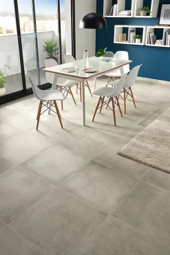 GoodHome Carrelage sol intérieur gris clair effet béton L.60 x l.60 cm x ép.9,5 mm, Kontainer