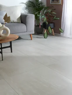 GoodHome Carrelage sol intérieur ivoire effet pierre L.60 x l.60 cm x ép.9,2 mm, Soft Travertin