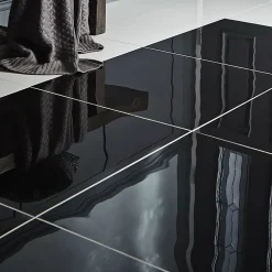 GoodHome Carrelage sol intérieur noir poli ultra brillance L.60 x l.60 cm x ép.9,5 mm, Livourne