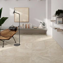 Carrelage sol intérieur porcelaine effet pierre beige mat L.60 x l.60 cm x ép.9,5 mm, Nor-Alaplana Sale