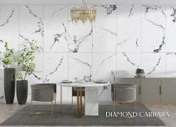 Velloza Carrelage sol/mur effet marbre blanc DIAMOND CARRARA BRILLANT L.120 x l.60cm