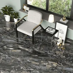 Bien Seramik Carrelage sol/mur effet marbre noir brillant Arion l.60 x L.120 cm